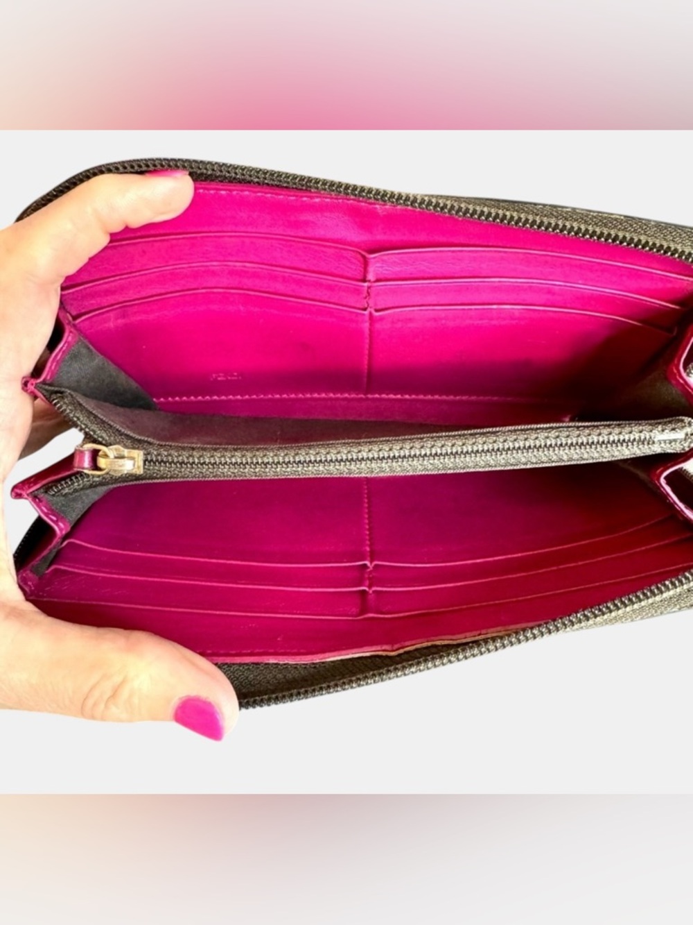 FENDI Zip Around Wallet Multicolor Rainbow FF Logo Zucca Canvas Pink Interior - Picture 3 of 10